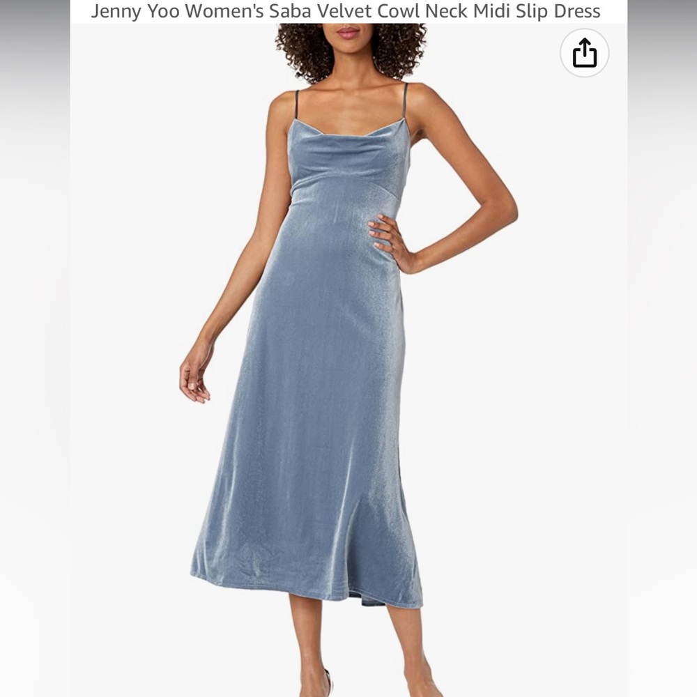 Jenny Yoo Saba Velvet Cowl Neck Midi Blue Dress Size 6